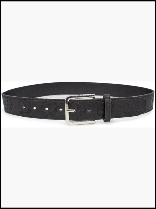 Vegan Leather Belt with Embossed Jack Skellington Design, 1.5\